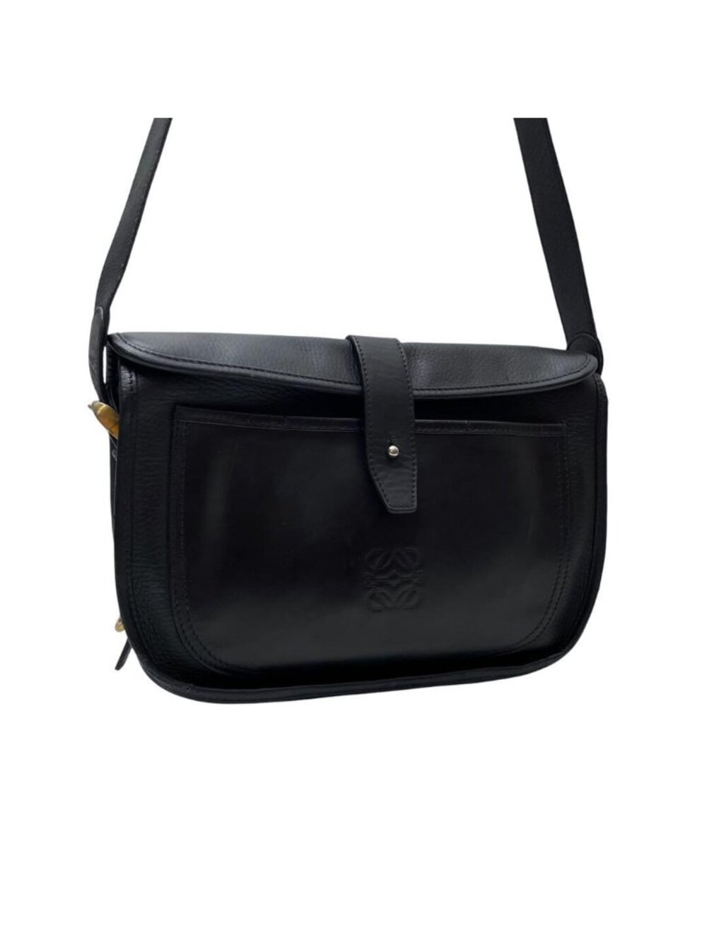 Loewe Leather Anagram Logo Shoulder Bag Gold Black